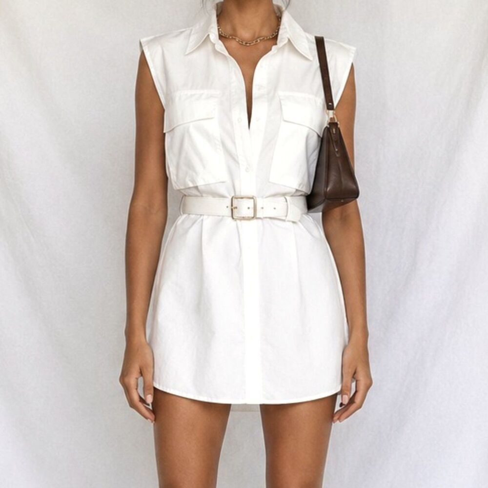 Zara Sleeveless Oversized Button Down Shirt Dress Tank Top Size XS/S